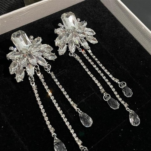 silver diamond square earrings high fashion long style drop tassel earring samll ear stud Earring woman