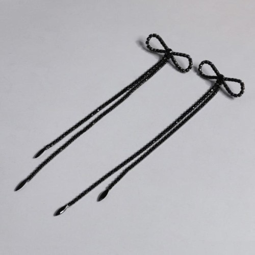 occidental style style black Rhinestone bow super long tassel drop earrings silver Earring woman
