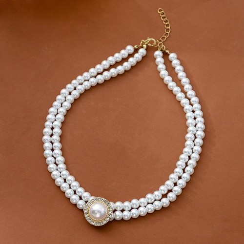  retro Pearl necklace  samll wind geometry Round clavicle chain elegant wind