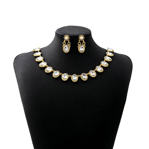 occidental style luxurious Oval square set  flowers bride necklace retro earrings woman