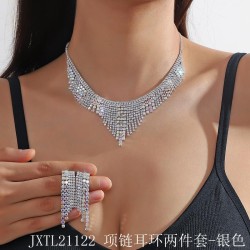   claw chain fully-jewelled colorful diamond tassel earrings necklace set  