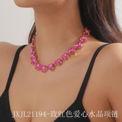   color Peach heart love glass crystal clavicle chain exaggerating 