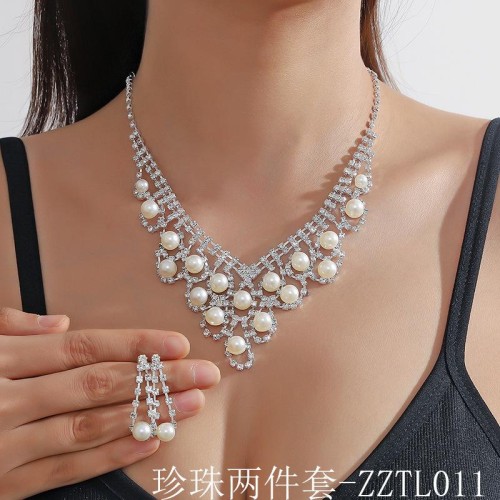   claw chain series exaggerating Pearl Rhinestone necklace earrings set  banquet necklace