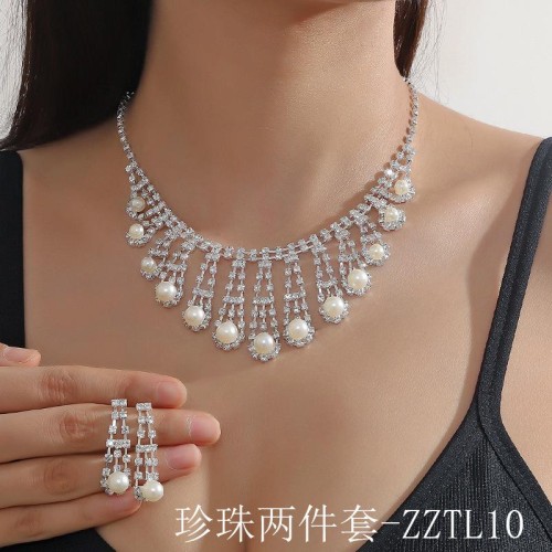   claw chain series exaggerating Pearl Rhinestone necklace earrings set  banquet necklace