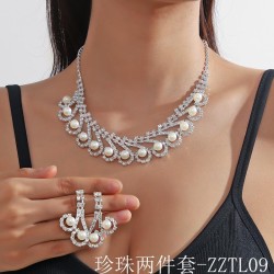   claw chain series exaggerating Pearl Rhinestone necklace earrings set  banqu..