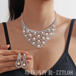   claw chain series exaggerating Pearl Rhinestone necklace earrings set  banqu..