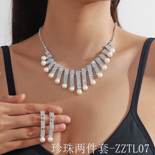   claw chain series Pearl Rhinestone necklace earrings set  banquet necklace