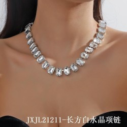   occidental style fully-jewelled color crystal necklace long clavicle chain