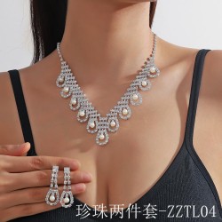  claw chain series Pearl Rhinestone necklace earrings set wedding banquet neck..
