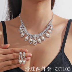  claw chain Pearl Rhinestone necklace earrings set wedding banquet necklace