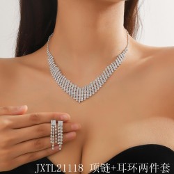  claw chain fully-jewelled Rhinestone tassel earrings necklace set retro brief..