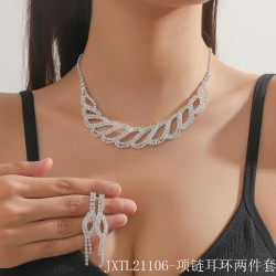  bride Rhinestone necklace earrings set brief fully-jewelled banquet necklace