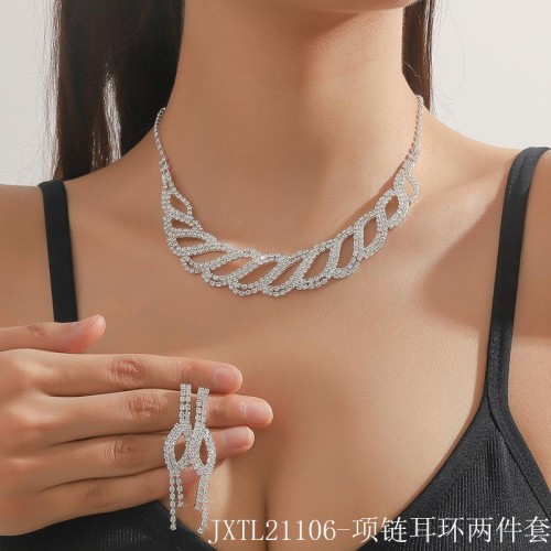  bride Rhinestone necklace earrings set brief fully-jewelled banquet necklace