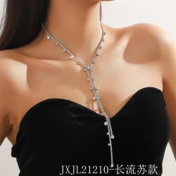 occidental style brief long tassel fully-jewelled Rhinestone necklace woman cl..