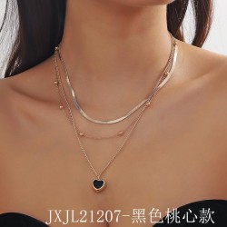   multilayer stainless steel chain necklace chain clavicle chain black Peach h..