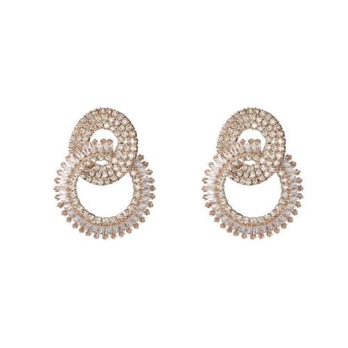 bronze embed zircon earrings fully-jewelled Earringins occidental style multilayer Round brideearrings
