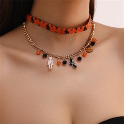  occidental style leather necklace woman skull bat shirt pendant Metal chain