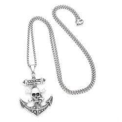 occidental style personality skull anchors pendant sweater chain retro man stainless steel necklacenkz