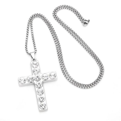 occidental style fully-jewelled cross pendant necklace personality all-Purpose mannkz