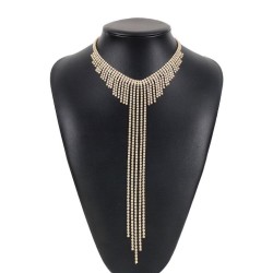  fashion Rhinestone tassel necklace  fully-jewelled claw chain long style exag..