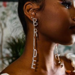  occidental style  fashion geometry Word earrings  brilliant long style Rhines..
