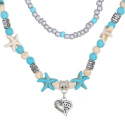 Bohemia pendant starfish turquoise necklaceins wind retro multilayer beads cla..