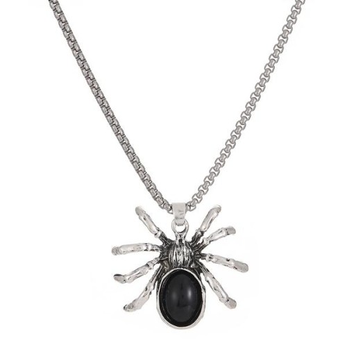  black spider pendant necklace ins wind occidental style personality long style spider clavicle chain swe