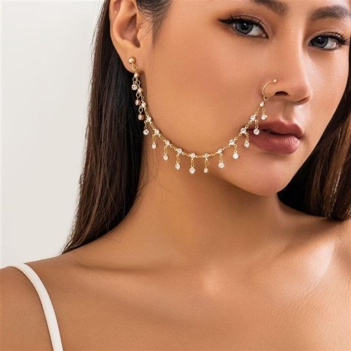 occidental style  punk wind ear stud watch-face  Rhinestone tassel chain Earring