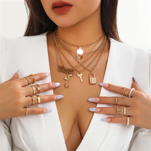 occidental style  more butterfly pendant necklace set  Metal imitate Pearl