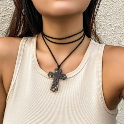 occidental style samll cross black rope velvet belt chain all-Purpose twiningd..