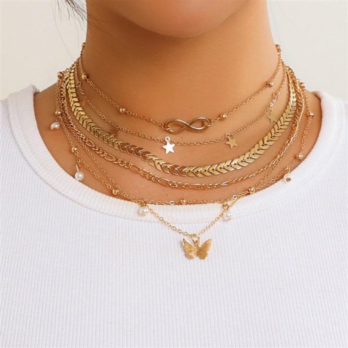 occidental style  fashion samll butterfly pendant necklace set  samll Metal chain love