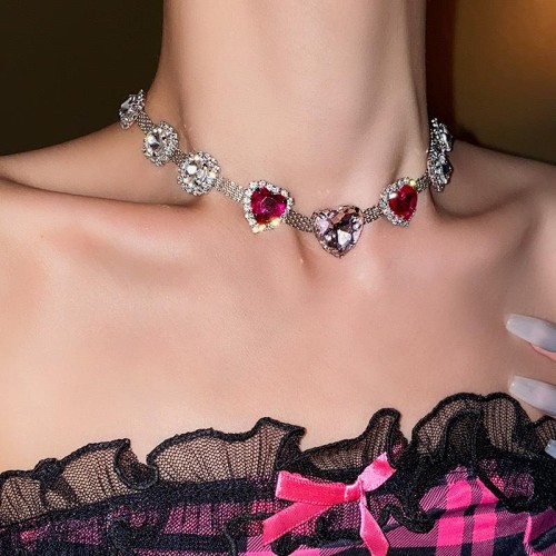 diamond four row love pendant necklace occidental style clavicle chain fashion temperament high chain
