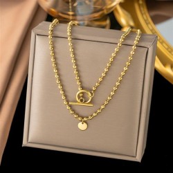   medium long style sweater chain titanium steel gildedO buckle necklace woman..
