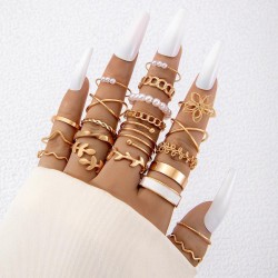 occidental style samll creative ring set  flowers leaves cirque gold ring