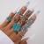 occidental style retro wind imitate turquoise ring  flowers leaves eagle geometry ring set woman