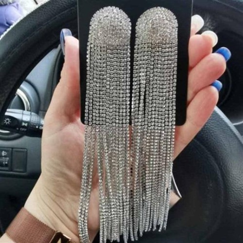 silver occidental style exaggerating Rhinestone long style tassel earring fashion high diamond tempera