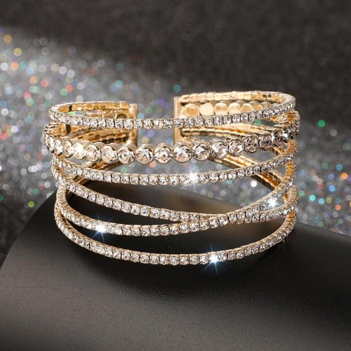 occidental style diamond steel wire bangle row opening twining Rhinestone bracelet fully-jewelled woman
