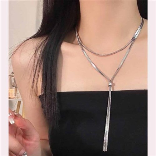 ins Autumn and Winter all-Purpose fashion sweater chain Pull-out square snake chain long style Double layer be