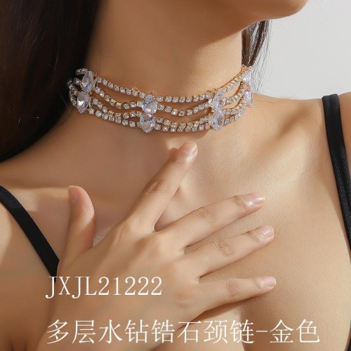 occidental style super drop zircon clavicle chain   fully-jewelled multilayer chain necklace w