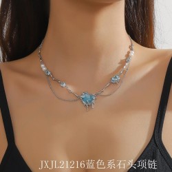 pure wind samll high blue stone heart-shaped crystal zircon chain sweet neckla..
