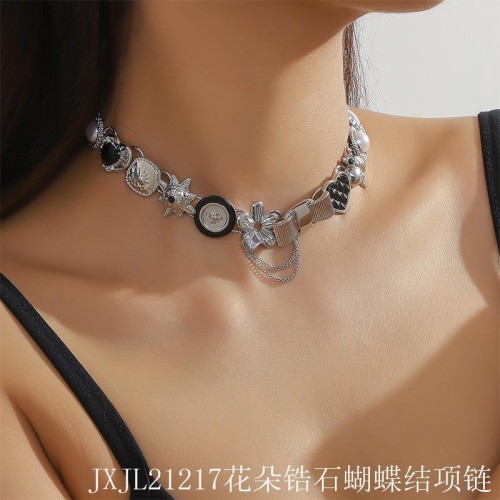 retro buttons flowers zircon necklace woman samll exaggerating clavicle cha