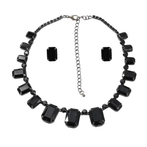 bronze earrings necklace set woman occidental style exaggerating square glass diamond banquetnecklace