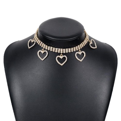 occidental style fully-jewelled love pendant chain  samll wind sweet hollow row diamond necklace woman