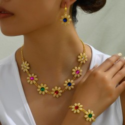 occidental style fashion gold sweetOL flowers temperament lady necklace earrin..