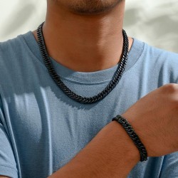 Fashionable and Simple Black Chain Necklace Bracelet Men Jewelry Set