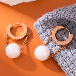 fashion concise Pearl titanium steel temperament lady buckle earring