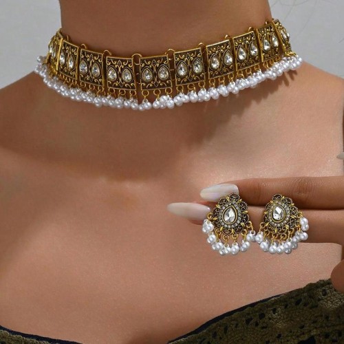 1 fashion retro peacock wings exaggerating lady necklace earring set