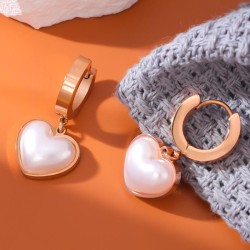 fashion concise Peach heart Pearl titanium steel temperament lady buckle earri..