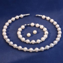 3 fashion concise Rhinestone Pearl Collar bangle ear stud set