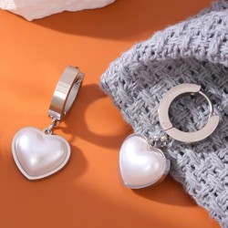 fashion concise Peach heart Pearl titanium steel temperament lady buckle earri..